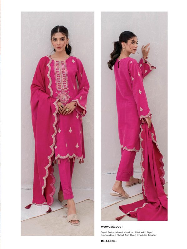 Zellbury Unstitched Embroidered Khaddar 2023 3 Piece Suit WUW23E30091